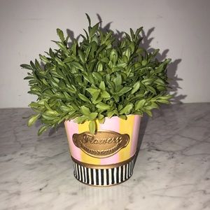 Topiary - Faux Green Boxwood Metal Round Pot Handpainted
